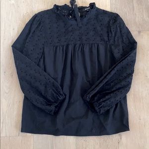 Pieced Eyelet Mock Neck Ruffle Top